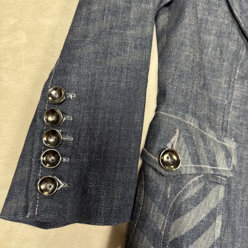VTG Custo Barcelona Denim Jacket Blazer Womens Size 40 US 8 Art To Wear Y2K Blue - Picture 9 of 9